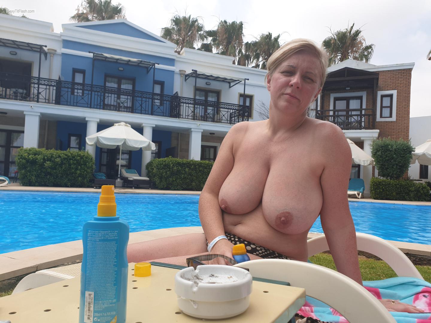 Tit Flash: My Extremely Big Tits - Topless Caroline from United Kingdom